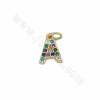 Brass Micro Pave Cubic Zirconia Pendants Charms  26 Letters Size 11x4~6mm Hole 2mm Gold/White Gold Plated 10pcs/Pack