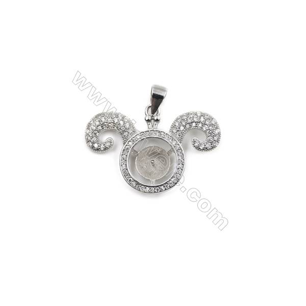 Platinum plated 925 sterling silver CZ pendant, 28x20mm, x 5pcs, tray 7mm, needle 0.7 mm