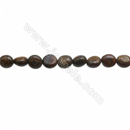 Perles Bronzite en forme irrégulière sur fil Taille 8~9mm x9~10mm trou 1mm x1fil 15~16"