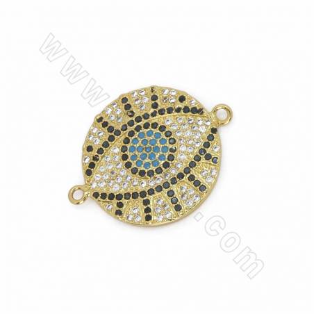 Brass Micro Pave Cubic Zirconia Eyes Charms Connectors Size 27x21mm Hole 1.5mm 2pcs/Pack