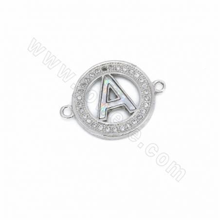 Brass Micro Pave Cubic Zirconia Charms Connectors  26 Letters Size 16x21mm Hole 1.5mm 4pcs/Pack
