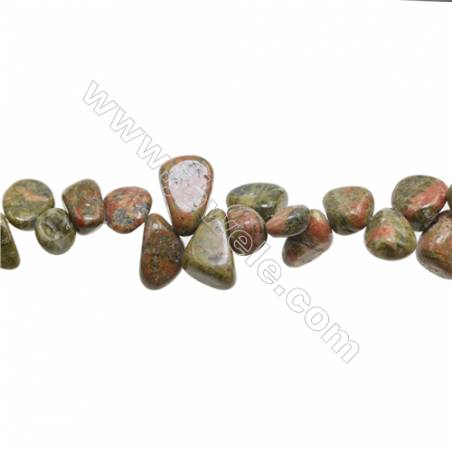 Perles Unakite en forme irrégulière sur fil Taille 8~13mm x9~15mm trou 1mm x1fil 15~16"