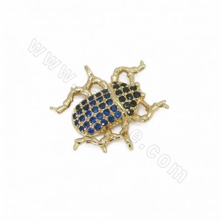 Brass Micro Pave Cubic Zirconia Charms Connectors  Beetle Size 18x18mm Hole 1.2mm 6pcs/Pack