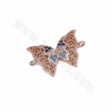 Brass Micro Pave Cubic Zirconia  Butterfly Charms Connectors Size 14x21mm Hole 1.5mm 8pcs/Pack
