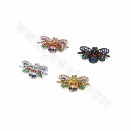 Maglie in ottone con zirconi micropave, scarabeo, dimensioni 10x19 mm, foro 0,8 mm, 8 pezzi/confezione