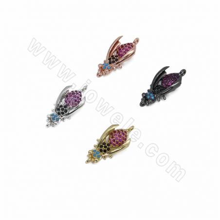 Brass Micro Pave Cubic Zirconia Beetle Charms Connectors Size 22x10mm Hole 1.2mm 8pcs/Pack