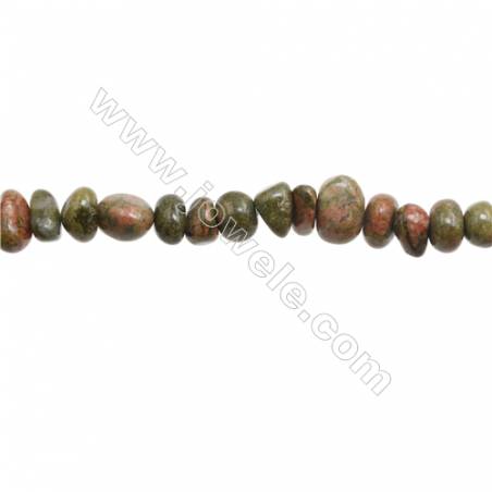 Perles Unakite en forme irrégulière sur fil Taille 6~7mm x7~11mm trou 1mm x1fil 15~16"