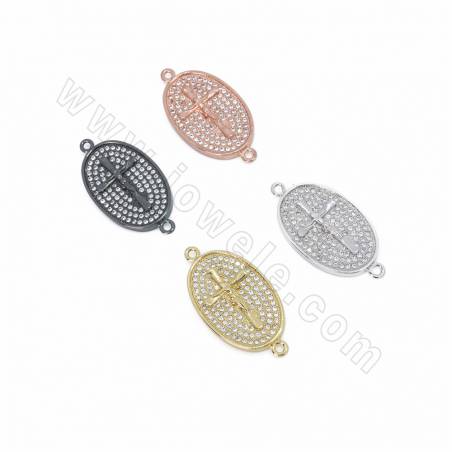 Brass Micro Pave Cubic Zirconia Oval Charms Connectors Size 30x15mm Hole 1.5mm 4pcs/Pack