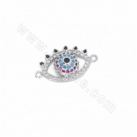 Brass Micro Pave Cubic Zirconia Evil Eyes Charms Connectors  Size 22x13mm Hole 0.8mm 6pcs/Pack