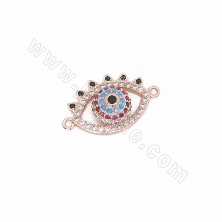 Brass Micro Pave Cubic Zirconia Evil Eyes Charms Connectors  Size 22x13mm Hole 0.8mm 6pcs/Pack
