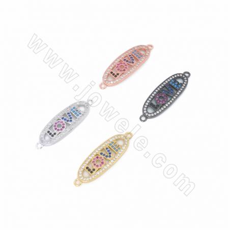 Brass Micro Pave Cubic Zirconia  LOVE  Charms Connectors Size 32x10mm Hole 1.6mm 6pcs/Pack