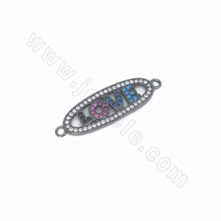 Brass Micro Pave Cubic Zirconia  LOVE  Charms Connectors Size 32x10mm Hole 1.6mm 6pcs/Pack