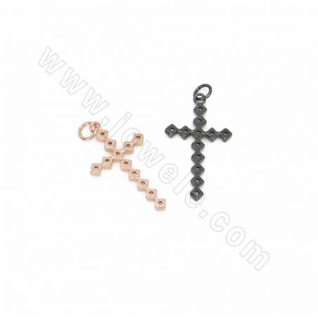 銅製品吊墜（鑲鋯石） 十字架 尺寸31x16毫米 孔徑3.5毫米 10個/包 銅鍍白金色 玫瑰金 槍黑色