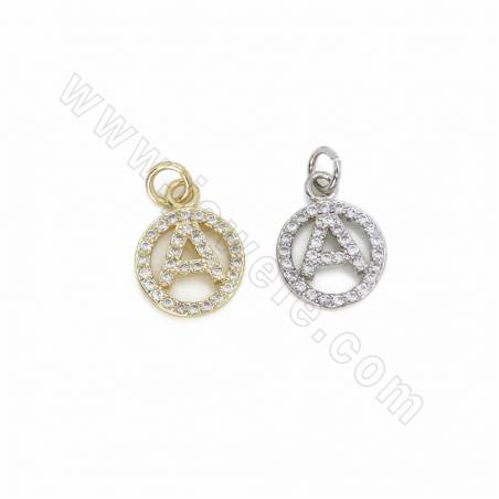 Brass 26 Letters Pendants Charms  Micro Pave Cubic Zirconia  Size 16x10mm Hole 2.2mm Gold/White Gold Plated 10pcs/Pack