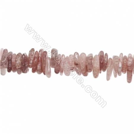 Perles Quartz de fraise en forme irrégulière sur fil Taille 10~14mm x11~16mm trou 1mm x1fil 15~16"