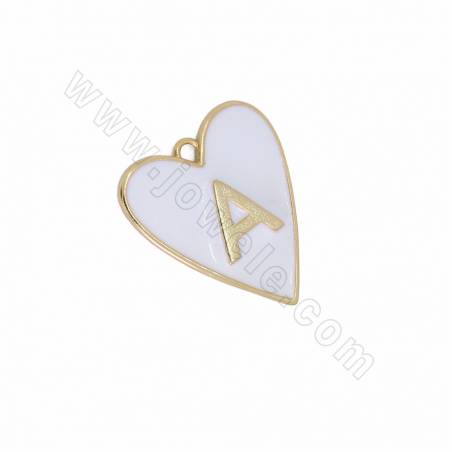 Colgante de latón (Chapado en oro) con esmalte Corazón con letra A~Z Tamaño28x25mm Agujero2mm 8unidades/paquete