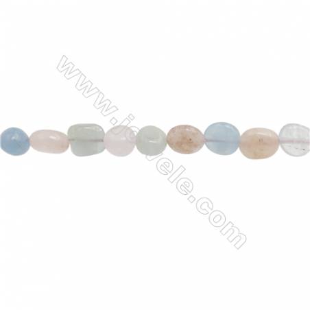 Perles Morganite en forme irrégulière sur fil Taille 6~7mm x6~8mm trou 1mm x1fil 15~16"