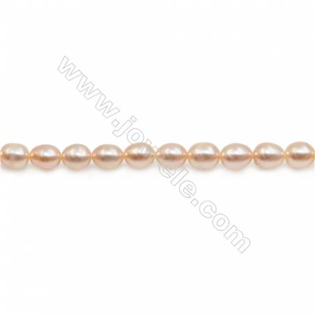 Perles de culture naturelles  perles d'eau douce ovale  pêche sur fil  5~5.5x6~7mm  trou 0.6mm x1 fil 15~16"