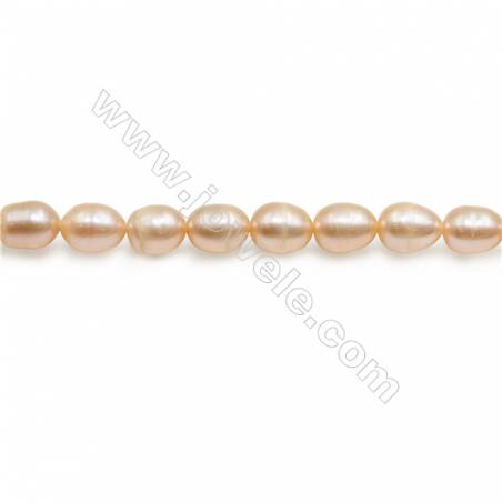 Fresh Water Pink Pearl Beads Strand  Oval  Size 6~8mm  Hole 0.8mm  15~16" x 1strand