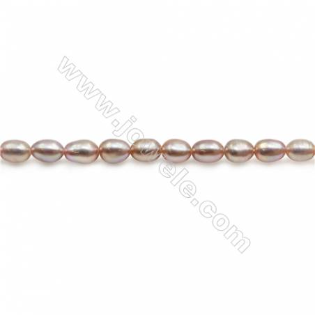 Perles de culture naturelles  perles d'eau douce ovale  lavande sur fil  4~5mm  trou 0.6mm x1 fil 15~16"
