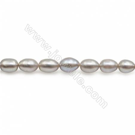 銀色天然淡水珍珠蛋形串珠 尺寸 5~6x7~8毫米 孔徑 約0.8毫米 x1條 15~16"