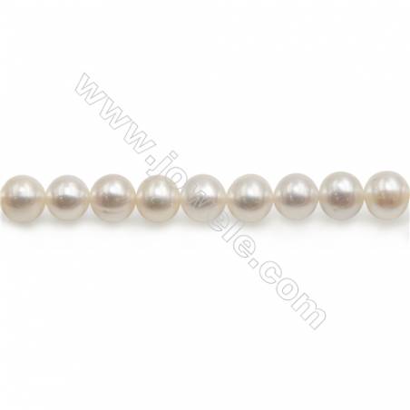 Perles de culture naturelles  perles d'eau douce ronde  blanche sur fil  7~8mm  trou 1.0mm x1 fil 15~16"