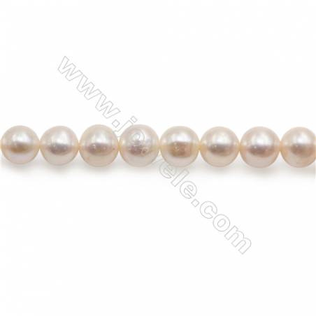 Perles de culture naturelles  perles d'eau douce ronde  blanche sur fil  8~9mm  trou 1.0mm x1 fil 15~16"
