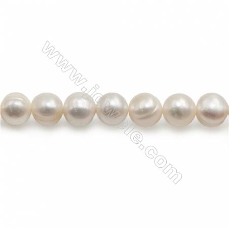 Perles de culture naturelles  perles d'eau douce ronde  blanche sur fil  8~9mm  trou 1.0mm x1 fil 15~16"