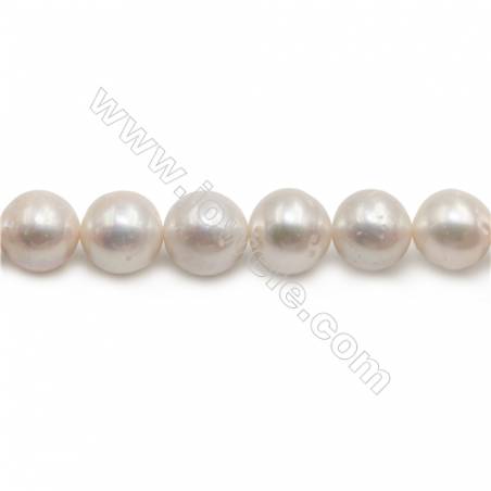 Perles de culture naturelles  perles d'eau douce ronde  blanche sur fil  12~13mm  trou 1.0mm x1 fil 15~16"