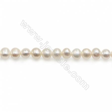 Perles de culture naturelles  perles d'eau douce ovale  blanche sur fil  4~5mm  trou 0.8mm x1 fil 15~16"
