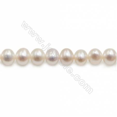Natürliche weiße ovale Perlenkette Durchmesser des Loch 0.8mm  5.5~6x6~6.5mm x 1 Strang 15~16"