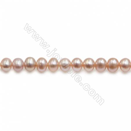 Perles de culture naturelles  perles d'eau douce ronde  lavande sur fil  4~5mm  trou 0.8mm x1 fil 15~16"