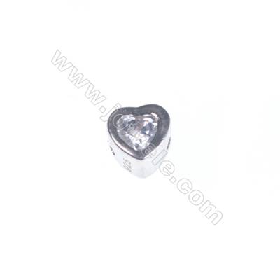 925 sterling silver platinum plated heart-shaped jewelry accessories, 4x4 mm, x 20pcs, aperture 0.8 mm