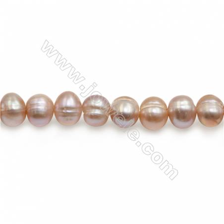 Perles de culture naturelles  perles d'eau douce ronde  lavande sur fil  8~9mm  trou 0.8mm x1 fil 15~16"