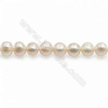 Perles de culture naturelles  perles d'eau douce ronde  blanche sur fil  7mm  trou 0.8mm x1 fil 15~16"