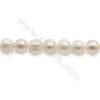 Perles de culture naturelles  perles d'eau douce ronde  blanche sur fil  7~8mm  trou 0.8mm x1 fil 15~16"