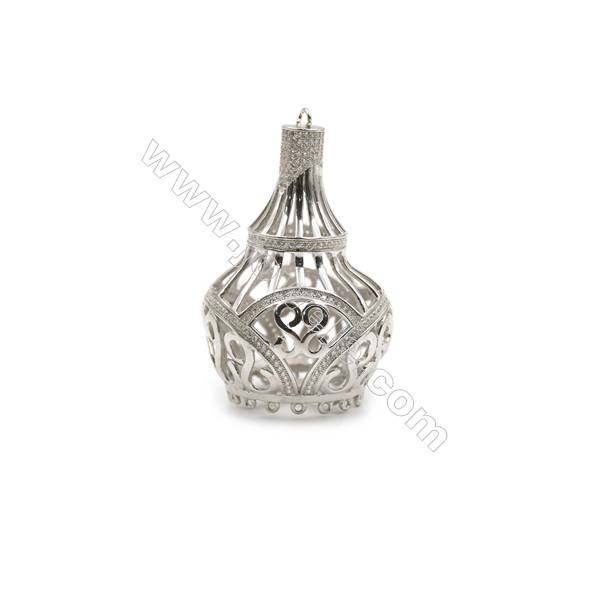 925 sterling silver platinum plated zircon pendant, with tassels, 34x52mm, x 2 pcs