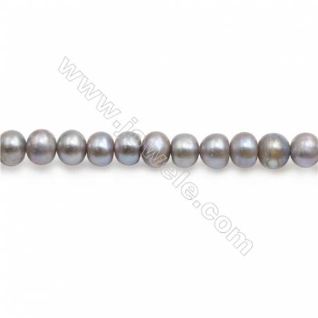 Perles de culture naturelles  perles d'eau douce ovale  grise sur fil   6~7mm  trou 0.8mm x1 fil 15~16"
