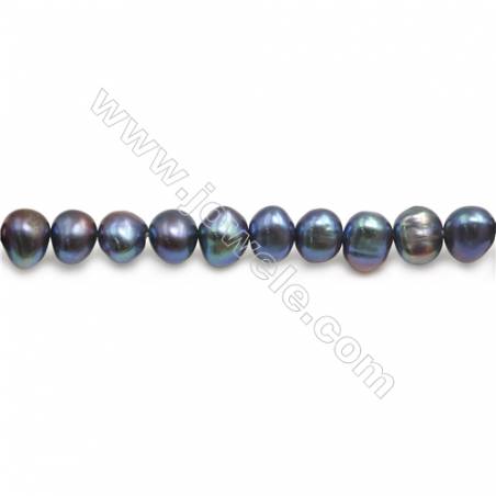 黑色天然淡水珍珠蛋形串珠 直徑 7~8毫米 孔徑 約0.8毫米 x1條 15~16"