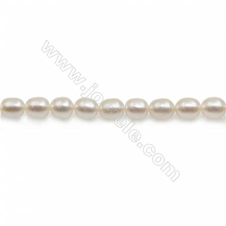 Fresh Water White Pearl Beads Strand  Oval  Size 5.5~6x6~7mm  Hole 0.8mm  15~16" x 1strand