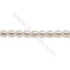 Perles de culture naturelles  perles d'eau douce ovale  blanche sur fil  5.5~6x6~7mm  trou 0.8mm x1 fil 15~16"