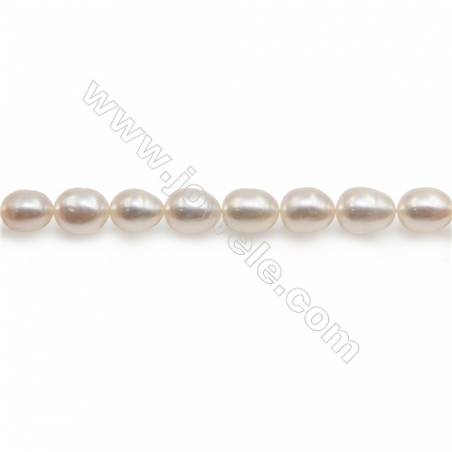 Perles de culture naturelles  perles d'eau douce ovale  blanche sur fil  6~7x7~8mm  trou 0.8mm x1 fil 15~16"
