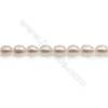Perles de culture naturelles  perles d'eau douce ovale  blanche sur fil  6~7x7~8mm  trou 0.8mm x1 fil 15~16"