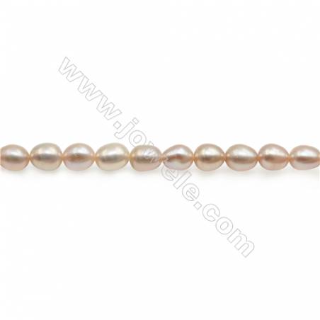 Perles de culture naturelles  perles d'eau douce ovale  pêche sur fil  5~6mm  trou 0.6mm x1 fil 15~16"