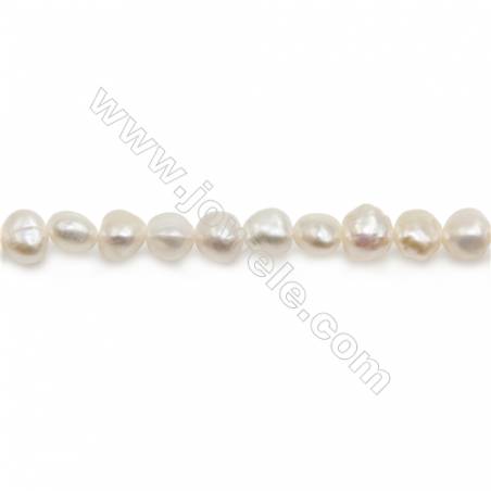Perles de culture naturelles  perles d'eau douce irrégulière  blanche sur fil  5~6mm  trou 0.6mm x1 fil 15~16"