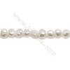 Perles de culture naturelles  perles d'eau douce irrégulière  blanche sur fil  6~7mm  trou 0.6mm x1 fil 15~16"
