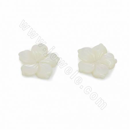 Coquille de fleur à cinq feuilles en nacre blanche, 10mm, trou 0.8mm, 20pcs/pack