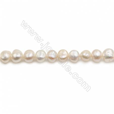 Perles de culture naturelles  perles d'eau douce irrégulière  blanche sur fil  7~8mm  trou 0.6mm x1 fil 15~16"