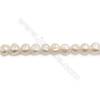 Perles de culture naturelles  perles d'eau douce irrégulière  blanche sur fil  7~8mm  trou 0.6mm x1 fil 15~16"
