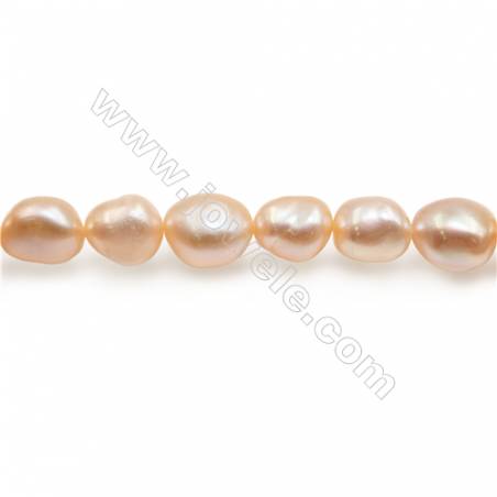 粉色天然淡水珍珠不規則形串珠  尺寸 9~10毫米 孔徑 約0.8毫米 x1條 15~16"